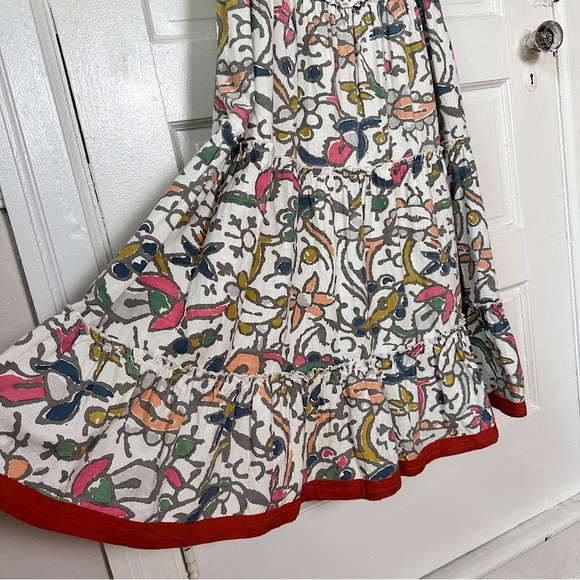 THML 100% Cotton A-Line Dress Tiered Ruffle Hem Colorful Allover Print Sz Small - Picture 15 of 17